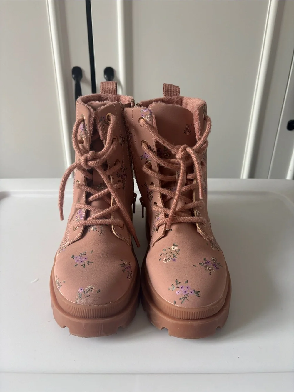 H&M Pink Floral Lace-Up Kids Ankle Boots